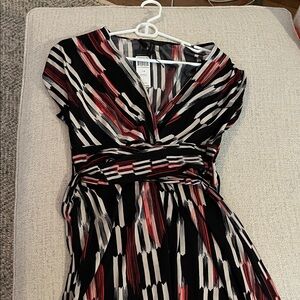 BCBGMaxAzria Black and Red Striped Midi Dress